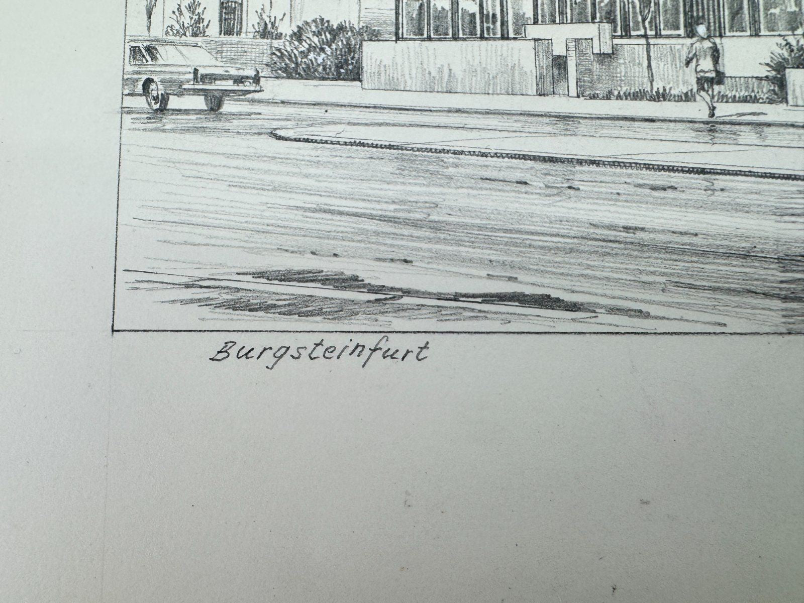 * HEINZ WEHLISCH ZEICHNUNG BURGSTEINFURT SPARKASSE ANSICHT SIGNIERT