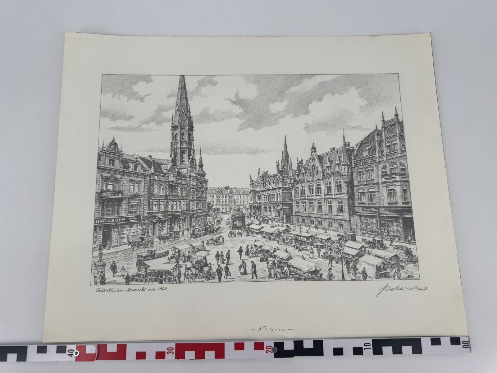 * HEINZ WEHLISCH ZEICHNUNG GELSENKIRCHEN NEUMARKT UM 1900 ANSICHT