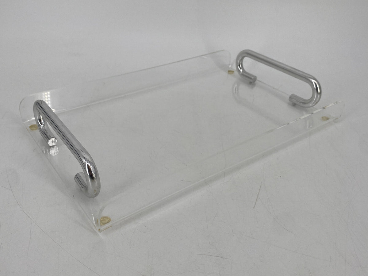 * VINTAGE ACRYLGLAS PLEXI TABLETT SERVIERTABLETT CHROMGRIFFE 70er ABAGE