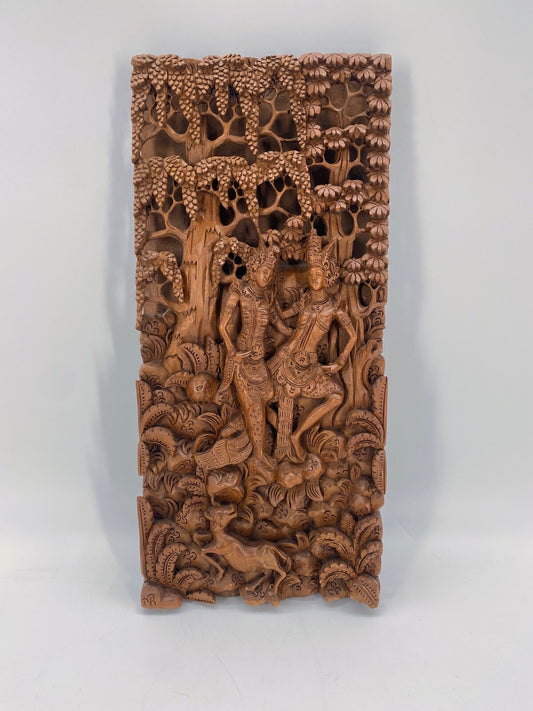 * HOCHWERTIGES RELIEF SCHNITZARBEIT BALI HOLZ URWALD LIEBESPAAR HANDARBEIT RAMA