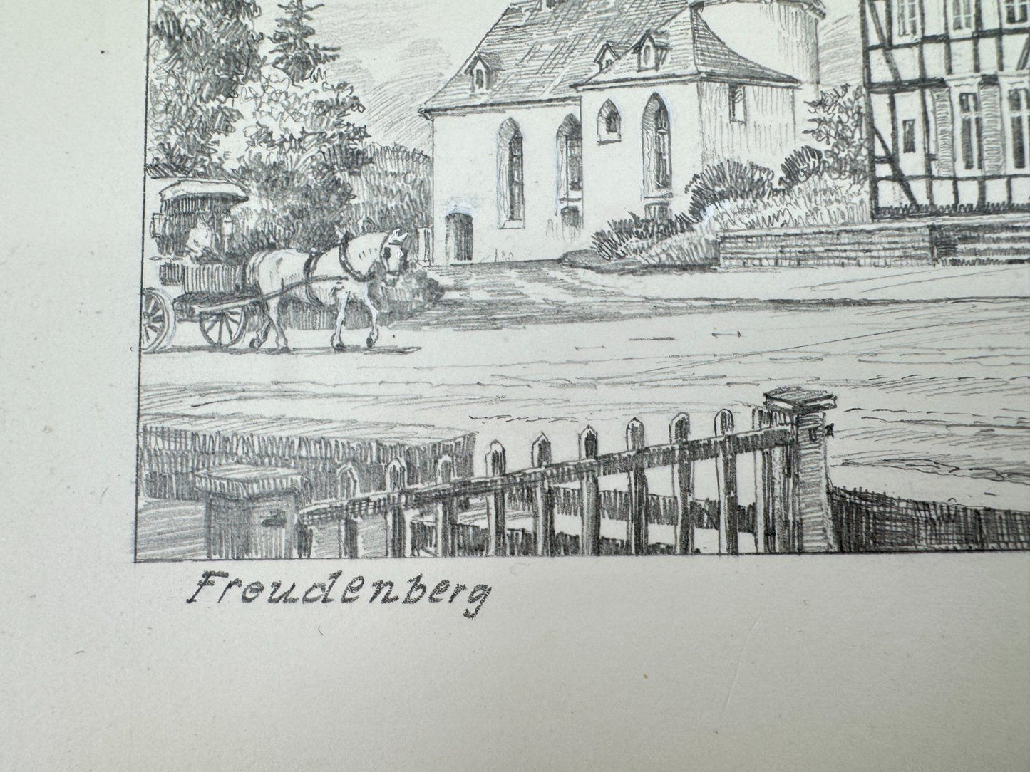 * HEINZ WEHLISCH ZEICHNUNG FREUDENBERG HEIDE ANSICHT SIGNIERT