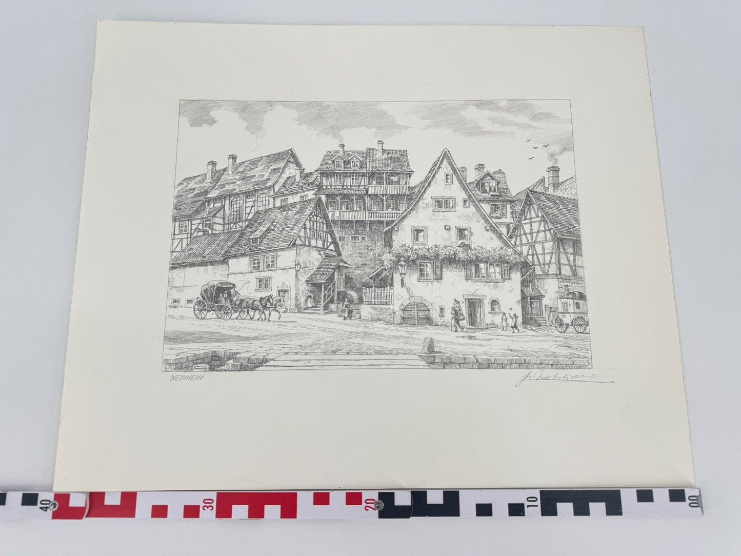 * HEINZ WEHLISCH ZEICHNUNG WEINHEIM UM 1880 ANSICHT SIGNIERT