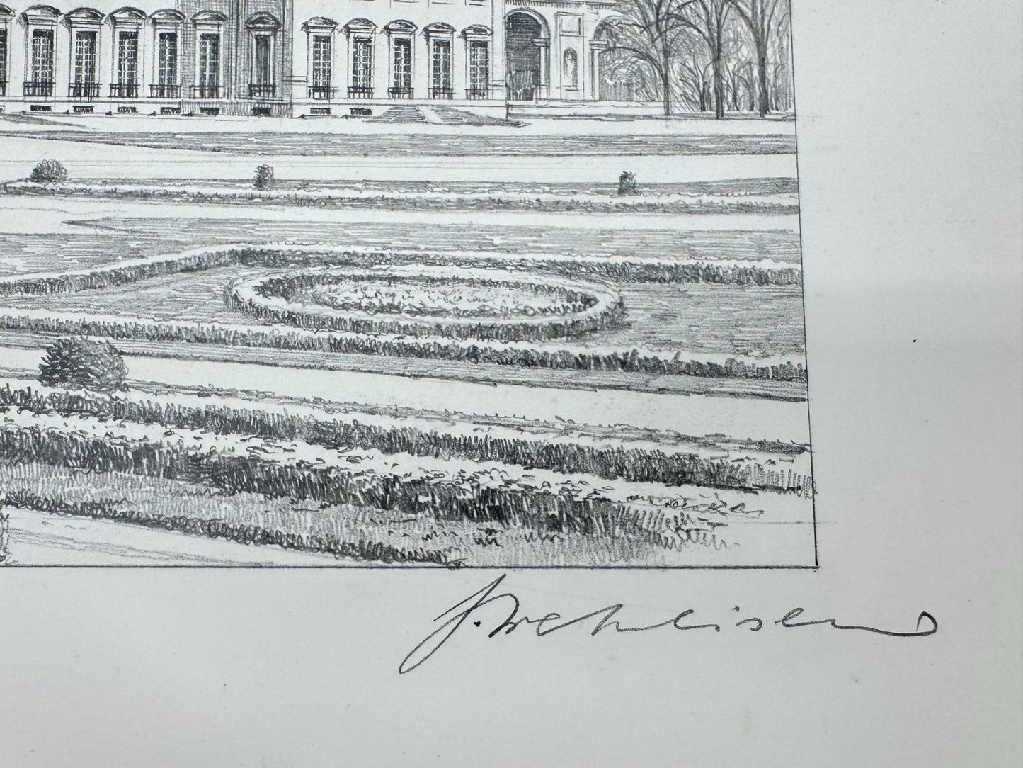 * HEINZ WEHLISCH ZEICHNUNG SCHLEISSHEIM NEUES SCHLOSS ANSICHT SIGNIERT