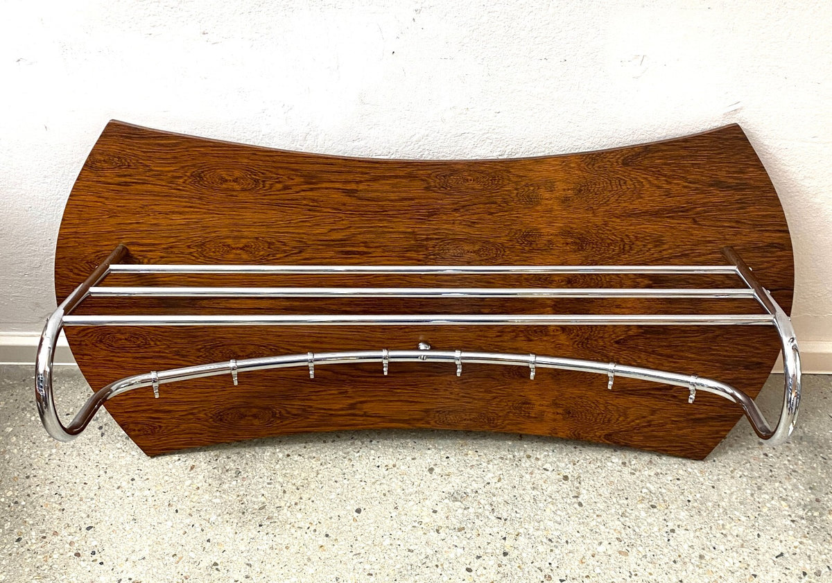 * WANDGARDEROBE HÄNGEGARDEROBE VINTAGE MID CENTURY GROß HOLZ STAHLROHR