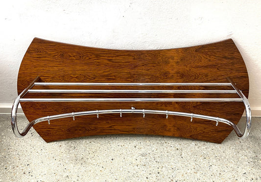 * WANDGARDEROBE HÄNGEGARDEROBE VINTAGE MID CENTURY GROß HOLZ STAHLROHR