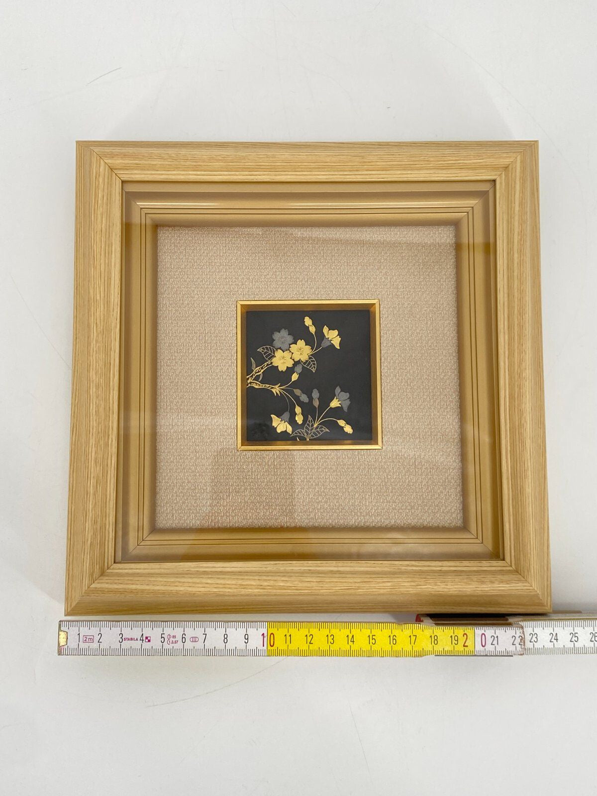* GEMÄLDE BILD HIGO INLAY INTARSIEN DAMASK 24 KARAT GOLD BLUMEN HISO JAPAN