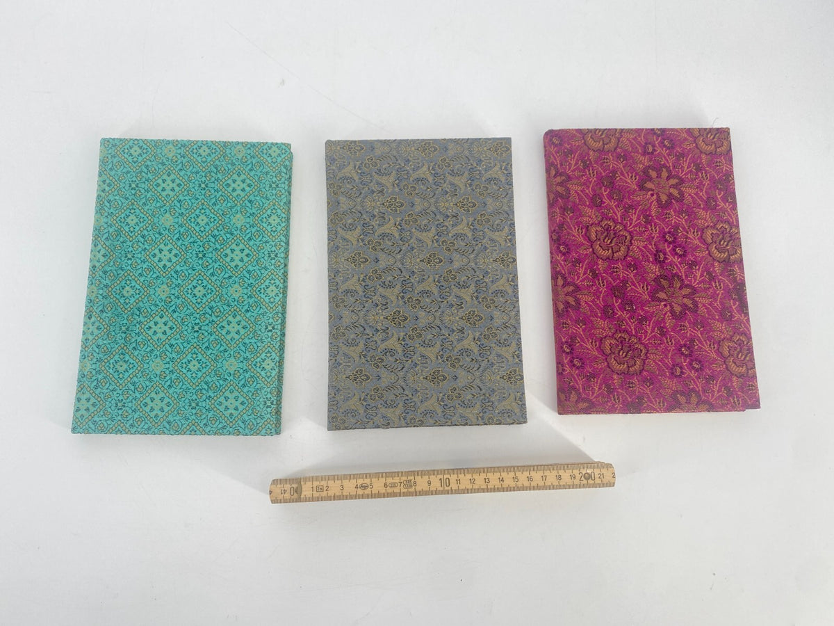 *NOTIZBUCH SCHREIBWAREN SOFTCOVER TEXTIL TÜRKIS ROT GRAU MUSTER VINTAGE