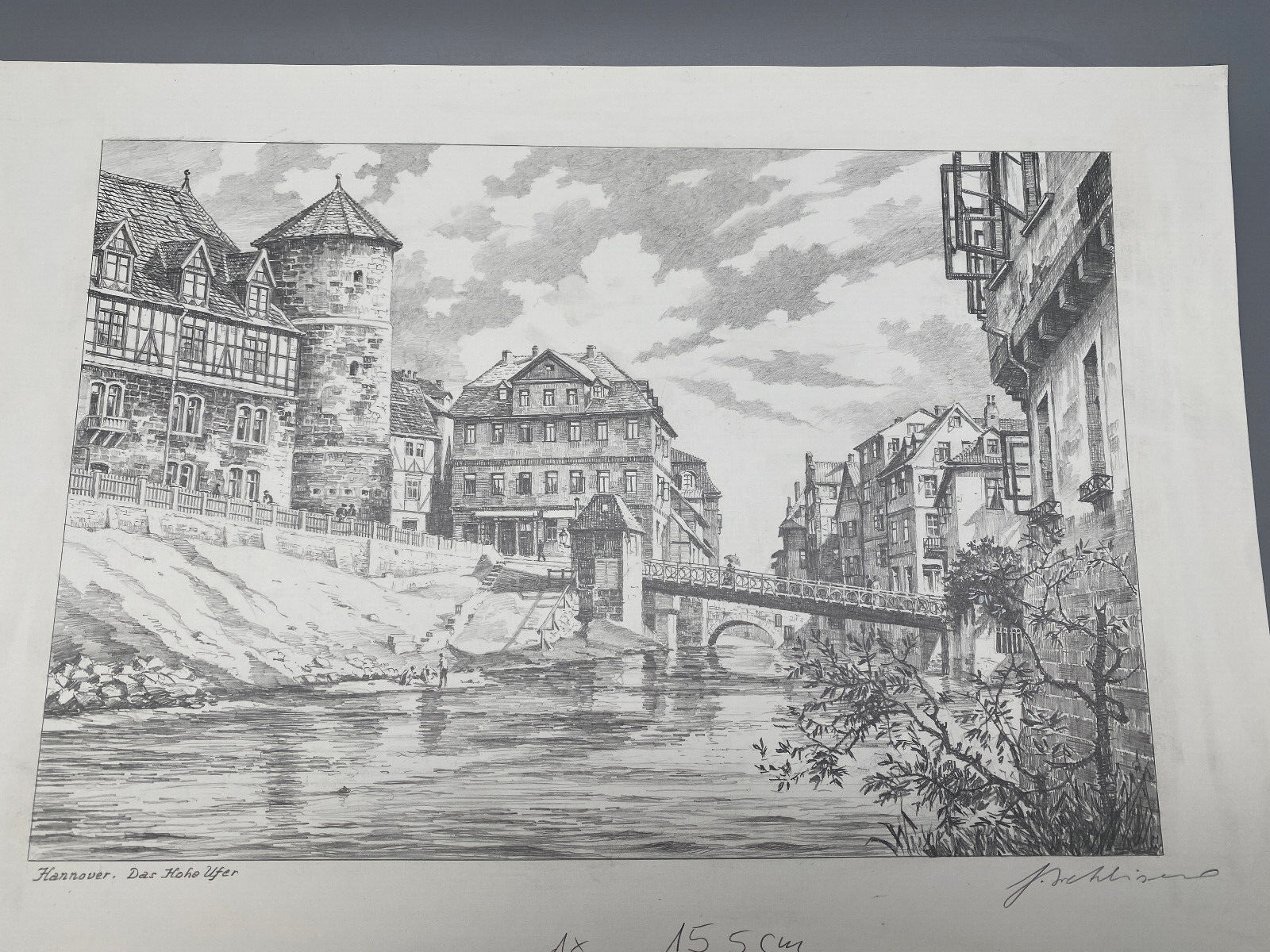 HEINZ WEHLISCH ZEICHNUNG RADIERUNG HANNOVER LEINESCHLOSS HOHE UFER HANDSIGNIERT