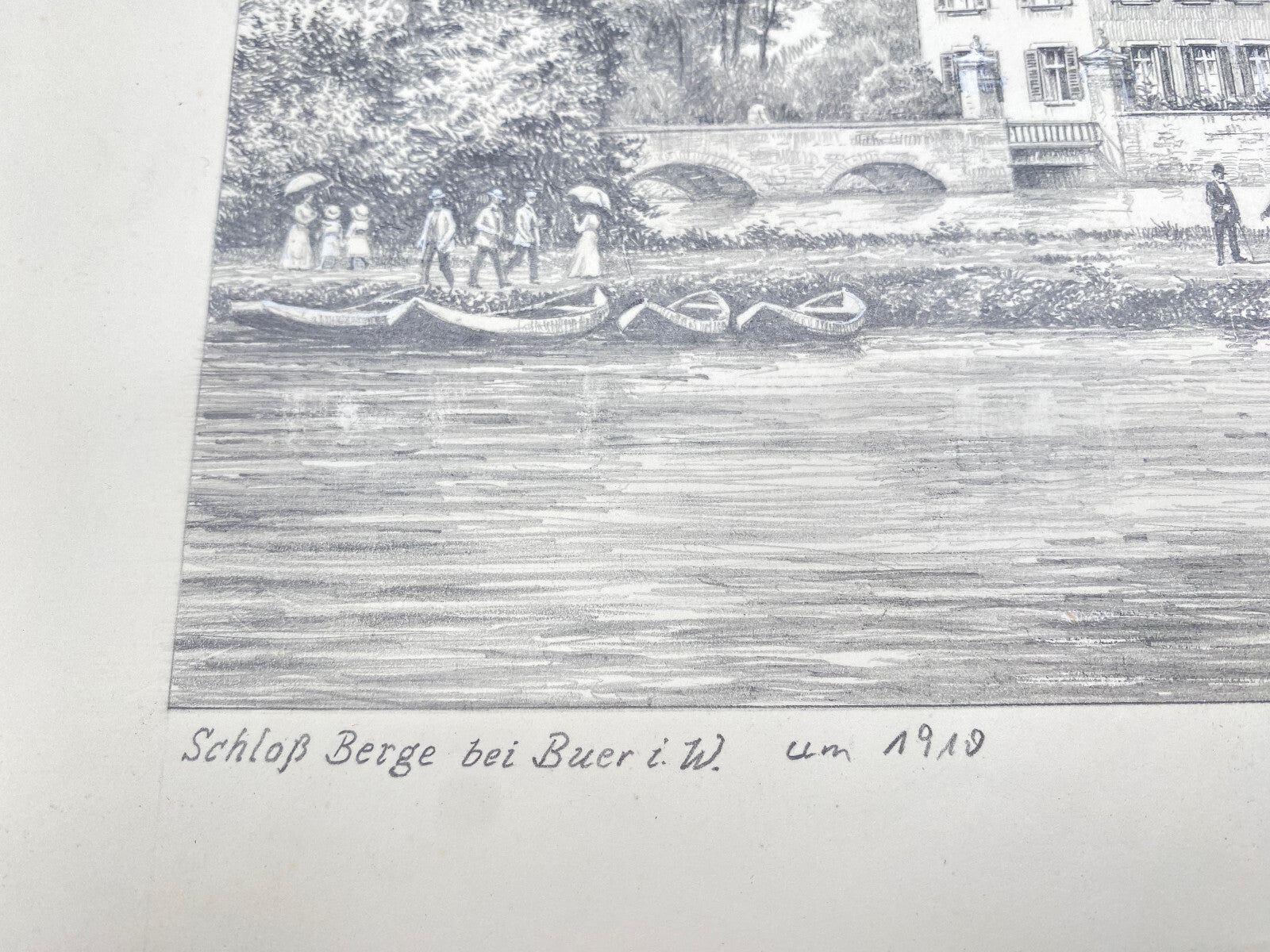 KÜNSTLER HEINZ WEHLISCH SCHLOß BERGE BEI BUER UM 1910 ZEICHNUNG HANDSIGNIERT