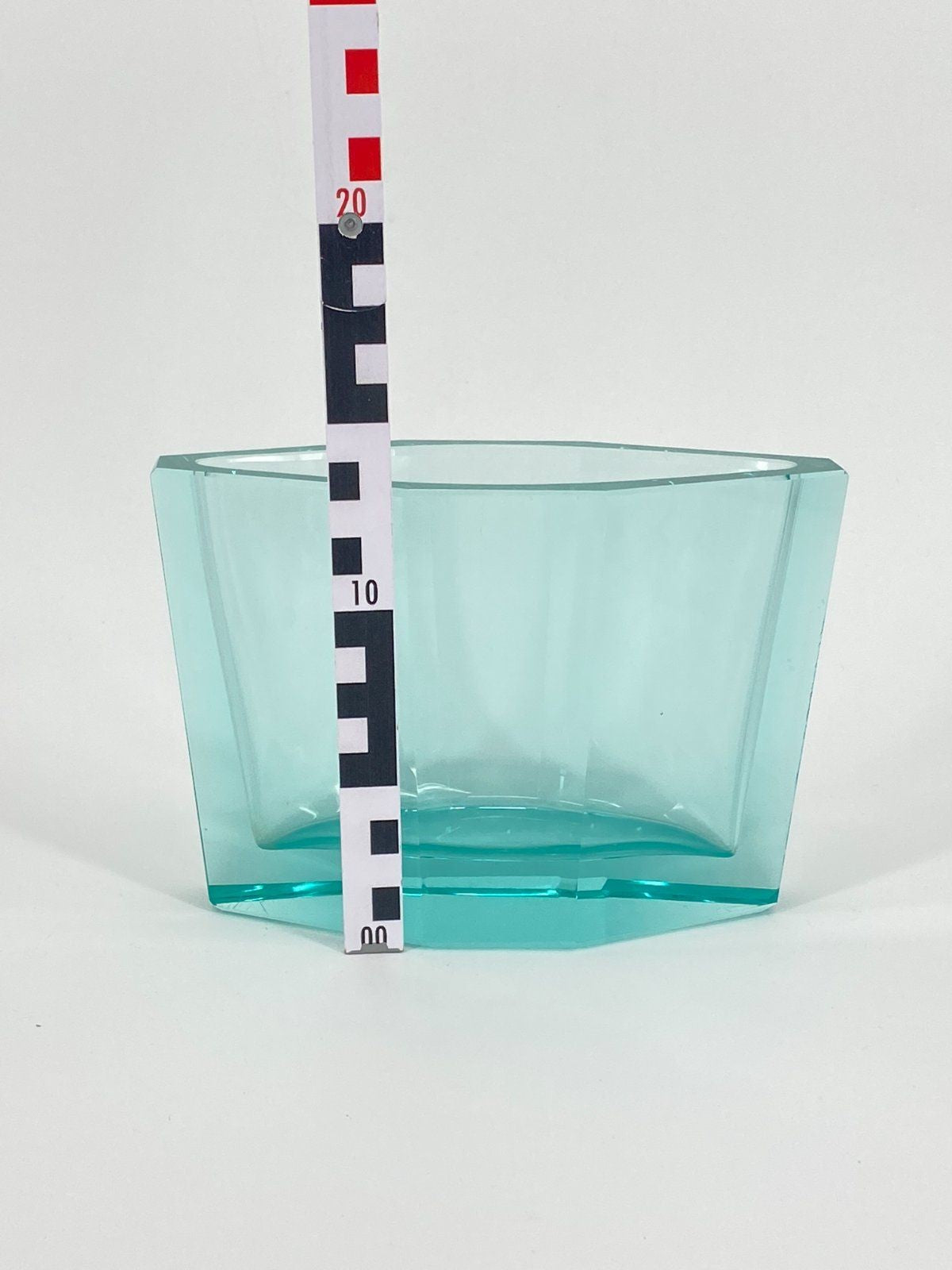 * FACETTIERTE GLAS VASE BLAUGRÜN TSCHECHIEN MID CENTURY DESIGN