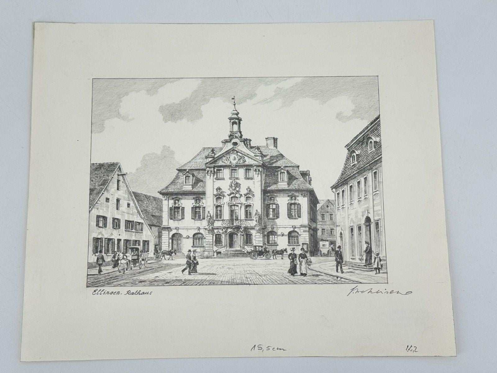 * HEINZ WEHLISCH ZEICHNUNG ELLINGEN RATHAUS SIGNIERT