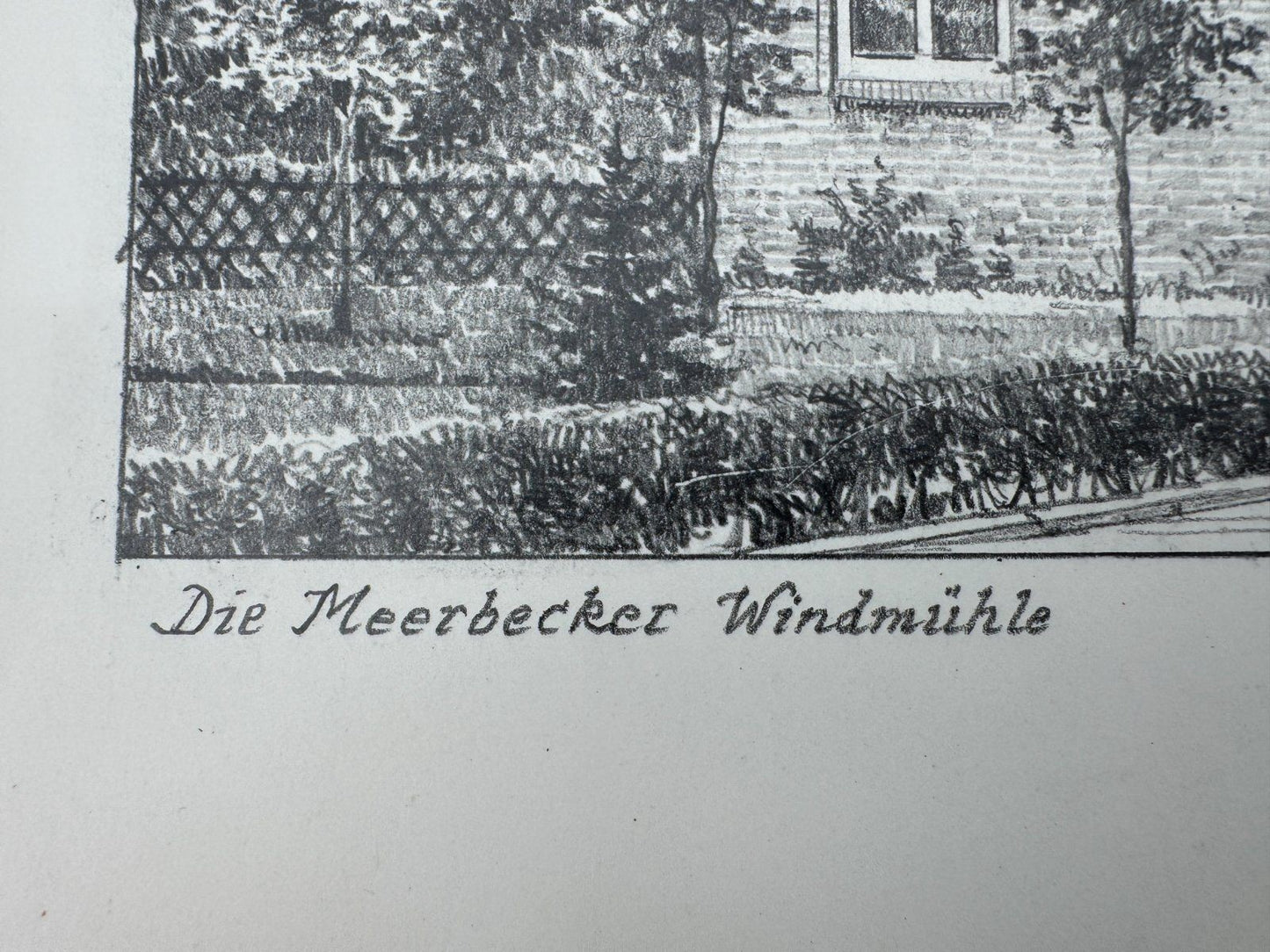 * HEINZ WEHLISCH ZEICHNUNG DIE WINDMÜHLE MEERBECK ANSICHT SIGNIERT