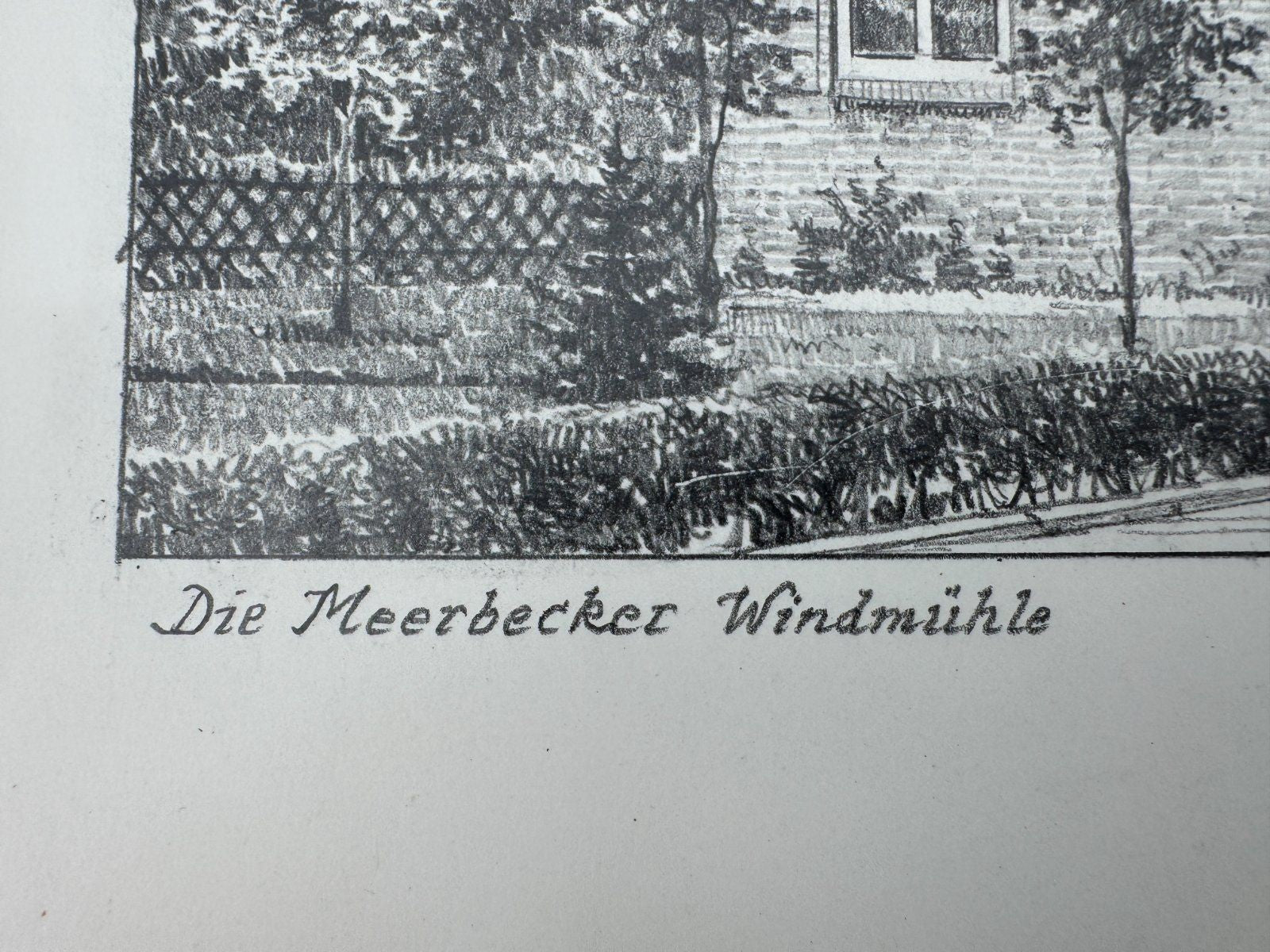 * HEINZ WEHLISCH ZEICHNUNG DIE WINDMÜHLE MEERBECK ANSICHT SIGNIERT