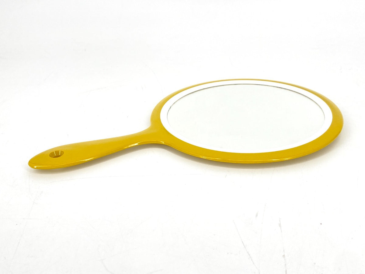 *HANDSPIEGEL  SCHMINKSPIEGEL KUNSTSTOFF GELB 1960ER 70ER VINTAGE MID CENTURY