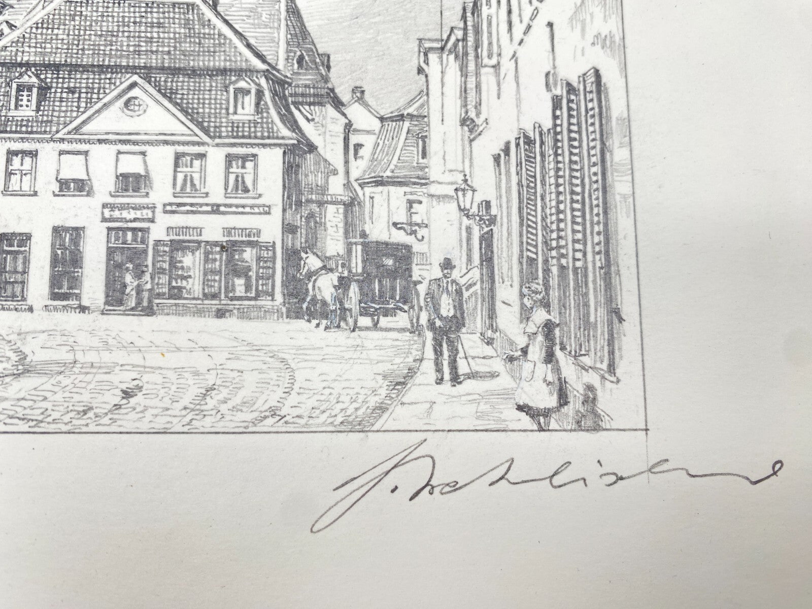 HEINZ WEHLISCH ZEICHNUNG RECKLINGHAUSEN MARKTPLATZ UM 1915 HANDSIGNIERT