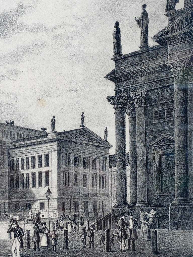* ORIGINAL LITHOGRAFIE 1840 GENDARMENMARKT DOM SCHAUSPIELHAUS BERLIN ANTIK