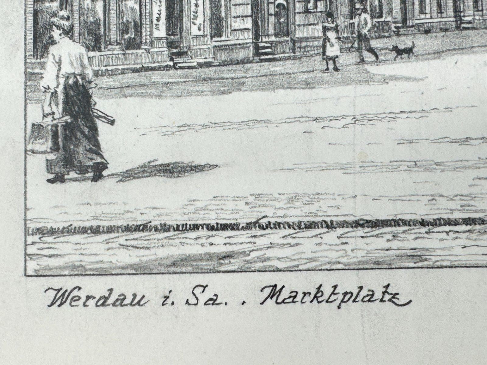 * HEINZ WEHLISCH ZEICHNUNG WERDAU SACHSEN MARKPLATZ ANSICHT SIGNI