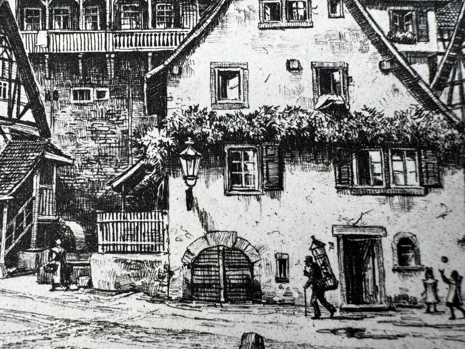 * HEINZ WEHLISCH RADIERUNG WEINHEIM GERBERVIERTEL UM 1900 ANSICH