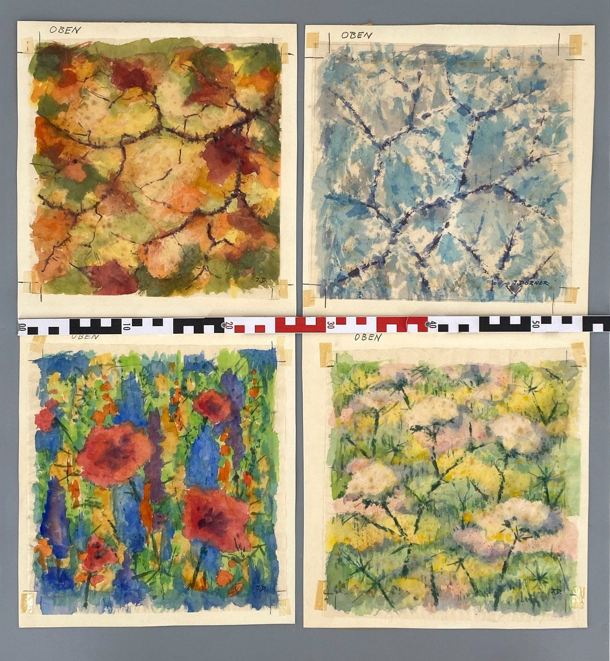 *4x GEMÄLDE JOSEF DORNER JAHRESZEITEN VEGETATION SIGNIERT