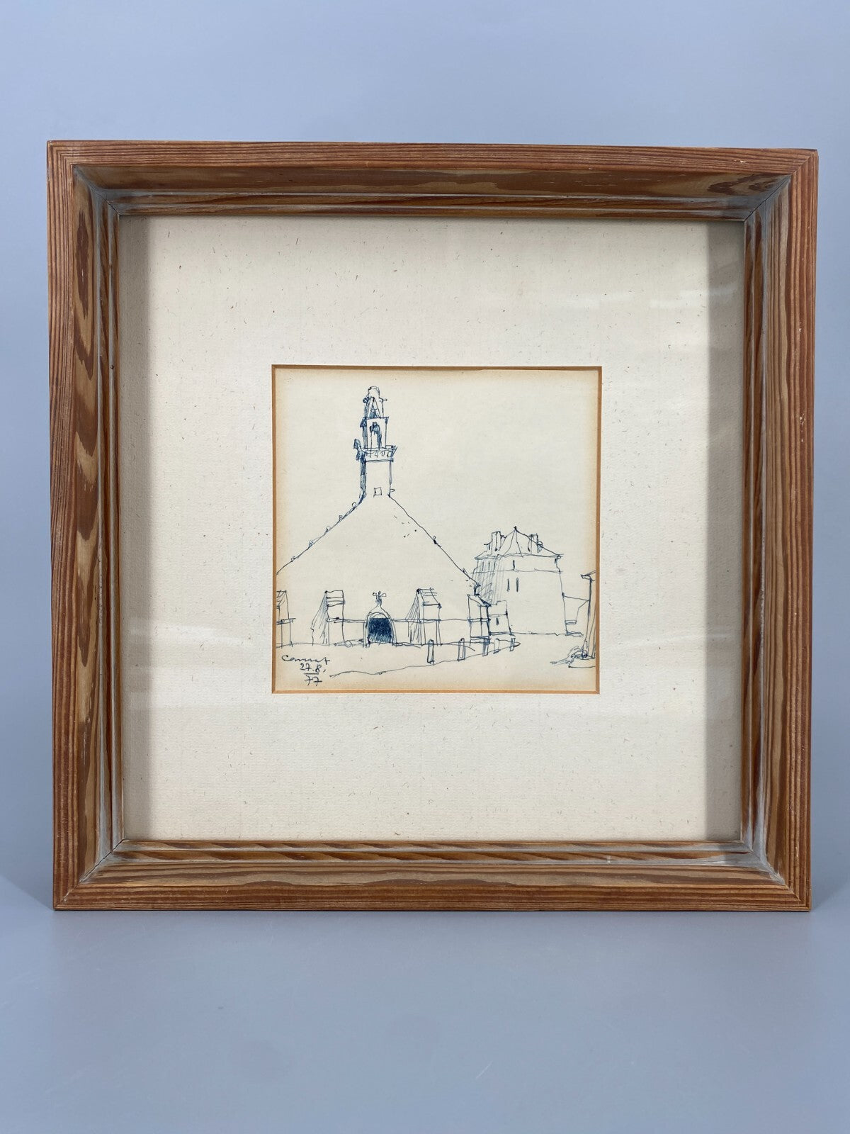 *KUGELSCHREIBERZEICHNUNG ENTWURF SKIZZE CAMARET-SUR-MER KAPELLE 1977 FRANKREICH