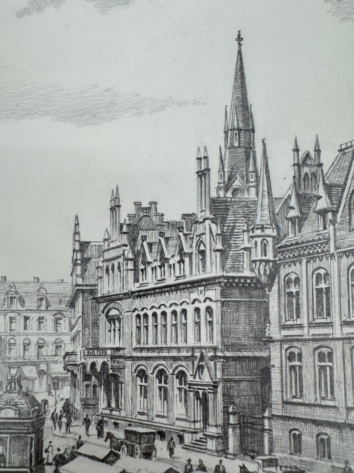 * HEINZ WEHLISCH ZEICHNUNG GELSENKIRCHEN NEUMARKT UM 1900 ANSICHT