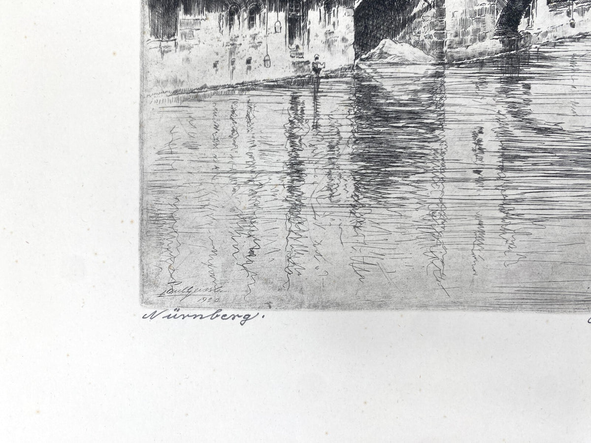 *RADIERUNG PAUL GEISSLER STADTANSICHT NÜRNBERG HENKERBRÜCKE 1920 SIGNIERT VINTAG