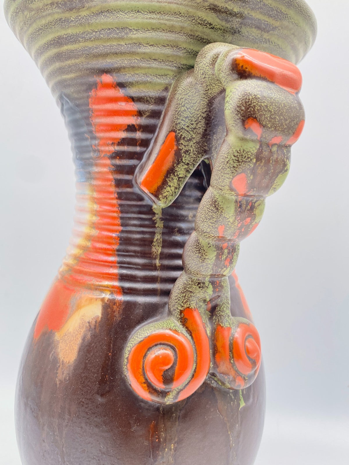 CARSTENS GRÄFENRODA ART DECO VASE HENKEL AMPHORENVASE LAUFGLASUR FAT LAVA GERMAN