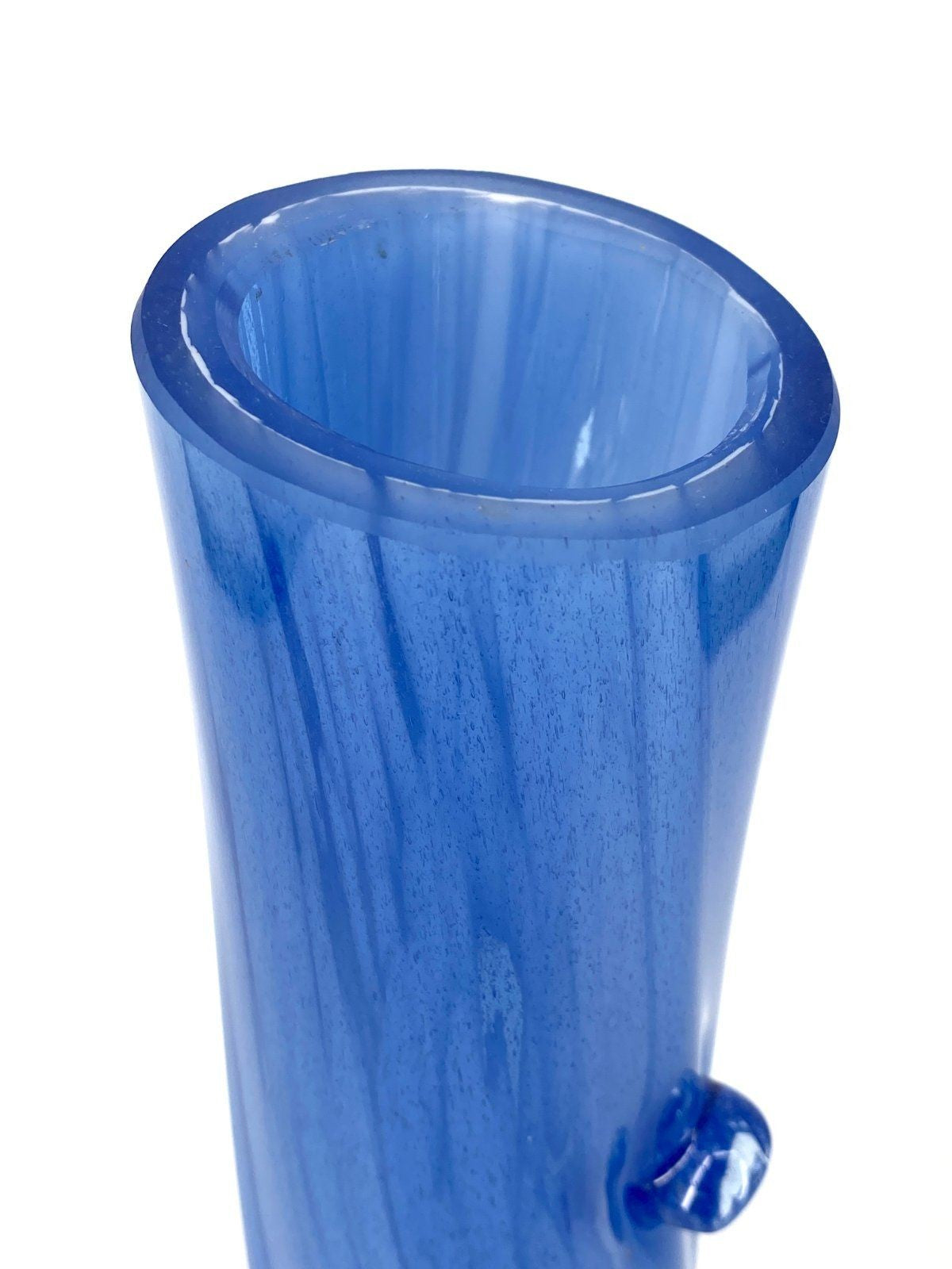* GROßE BLAUE GLASVASE MUNDGEBLASEN J. BENCAL POLEN VINTAGE BLAU HANDARBEIT