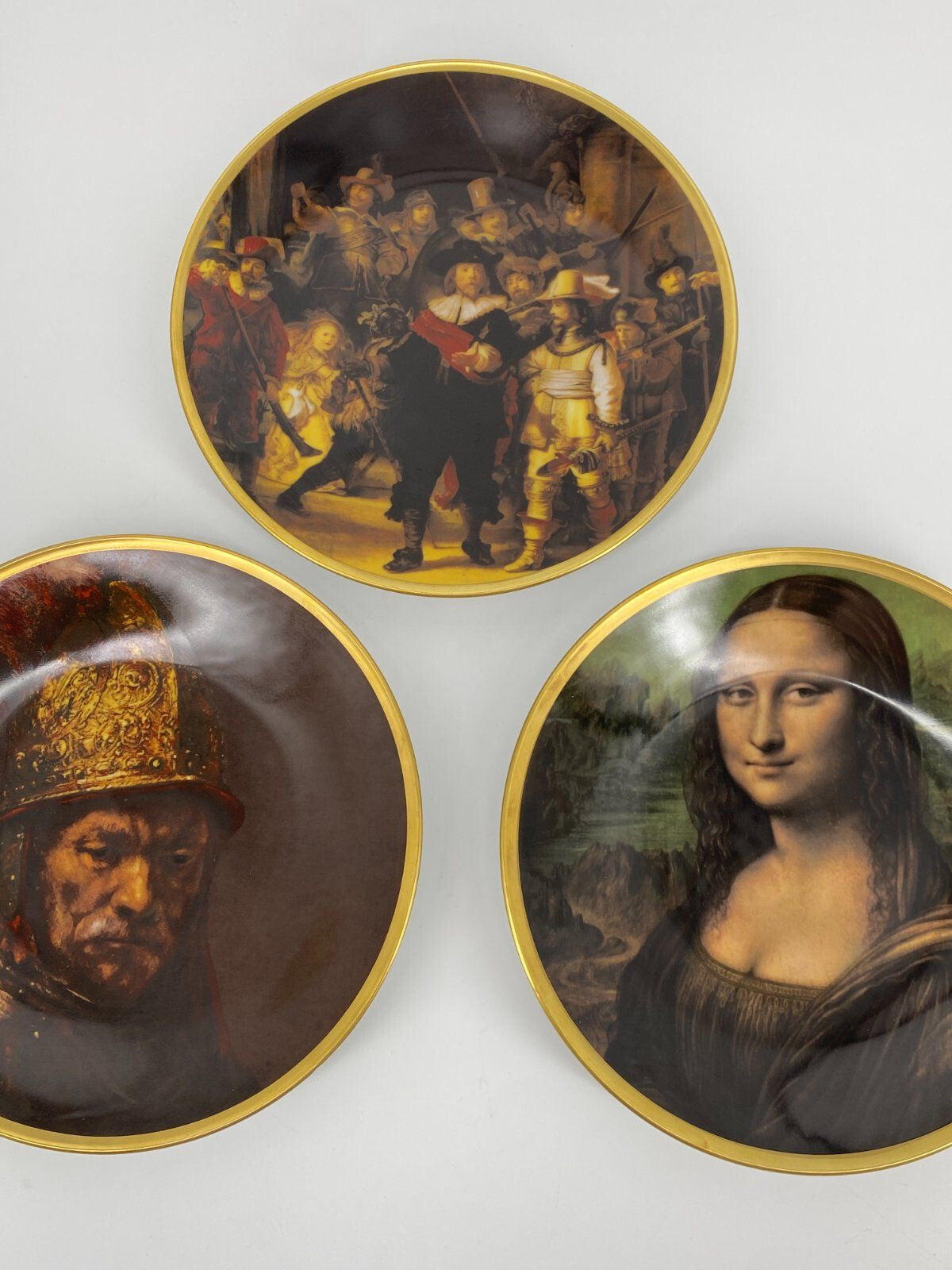 * 3 X SAMMELTELLER PORZELLAN MONA LISA REMBRANDT GEMÄLDE KUNST