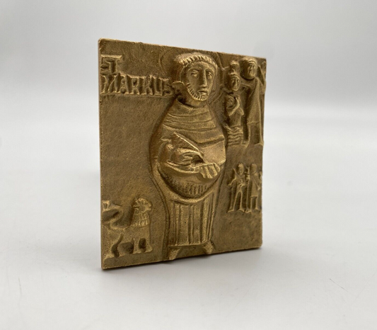 HEILIGENRELIEF SANKT MARKUS BRONZE RELIEF METALL EGINO WEINERT EVANGELIST CHRIST