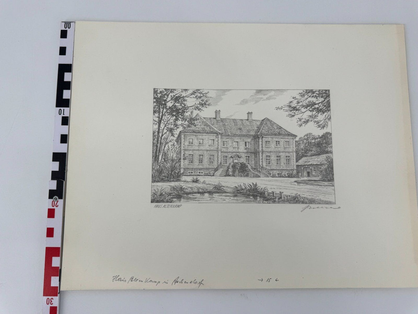 * HEINZ WEHLISCH ZEICHNUNG HAUS ALTENKAMP ASCHENDORF ANSICHT SIGNIERT