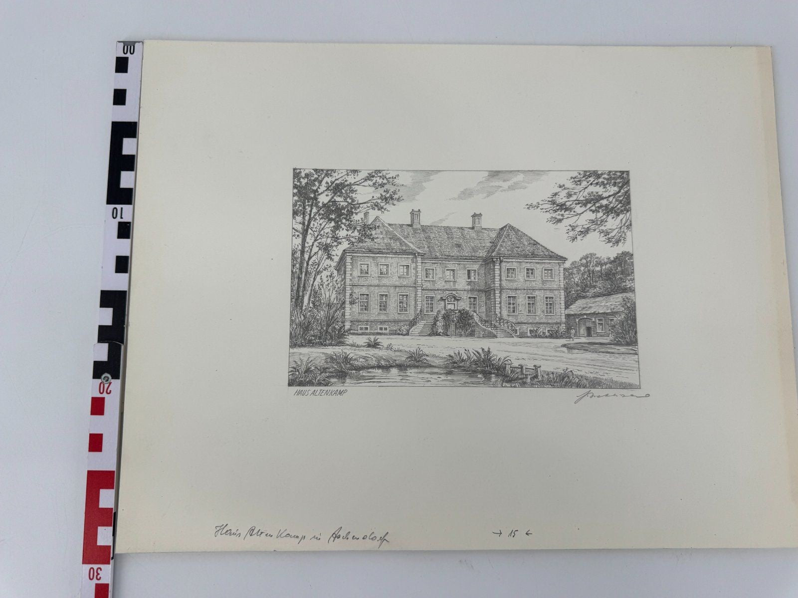* HEINZ WEHLISCH ZEICHNUNG HAUS ALTENKAMP ASCHENDORF ANSICHT SIGNIERT