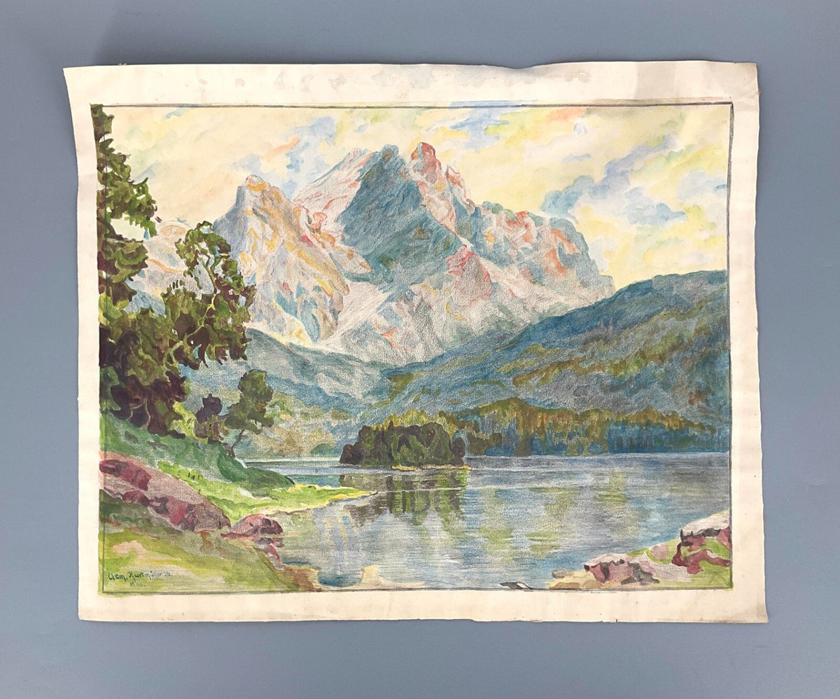 *GEMÄLDE KURTMÜLLER EIBSEE ZUGSPITZE HANNS MAURUS 1936 JUGENDSTIL