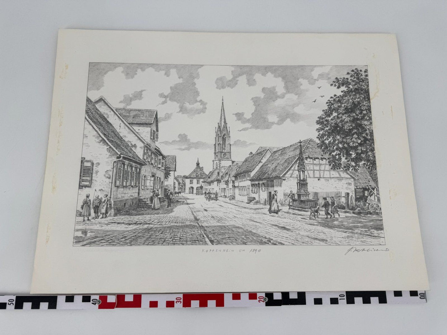 * HEINZ WEHLISCH ZEICHNUNG KUPPENHEIM UM 1890 ANSICHT SIGNIERT