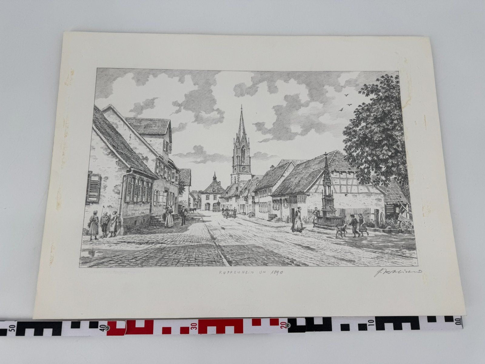 * HEINZ WEHLISCH ZEICHNUNG KUPPENHEIM UM 1890 ANSICHT SIGNIERT