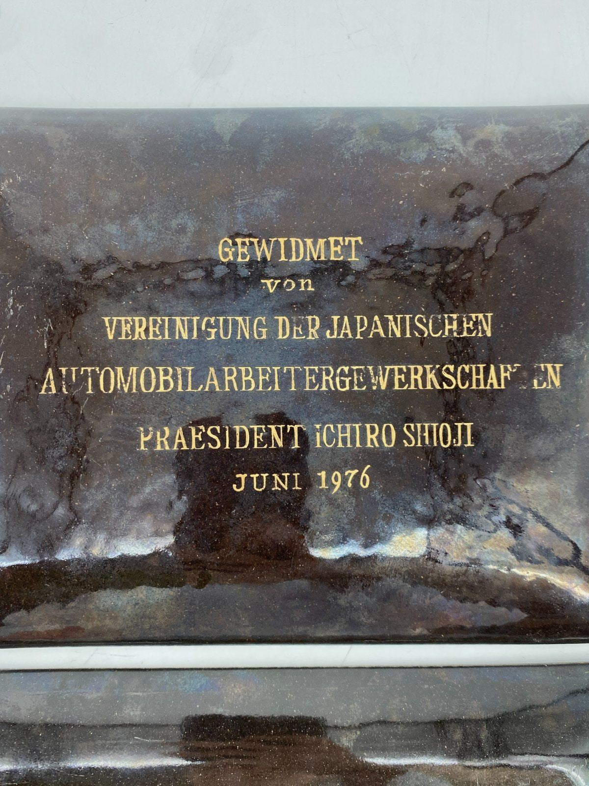* 2ER SET TUTANKA EMAILLE METALL TABLETTS PLATTEN JAPAN FUJI 1976