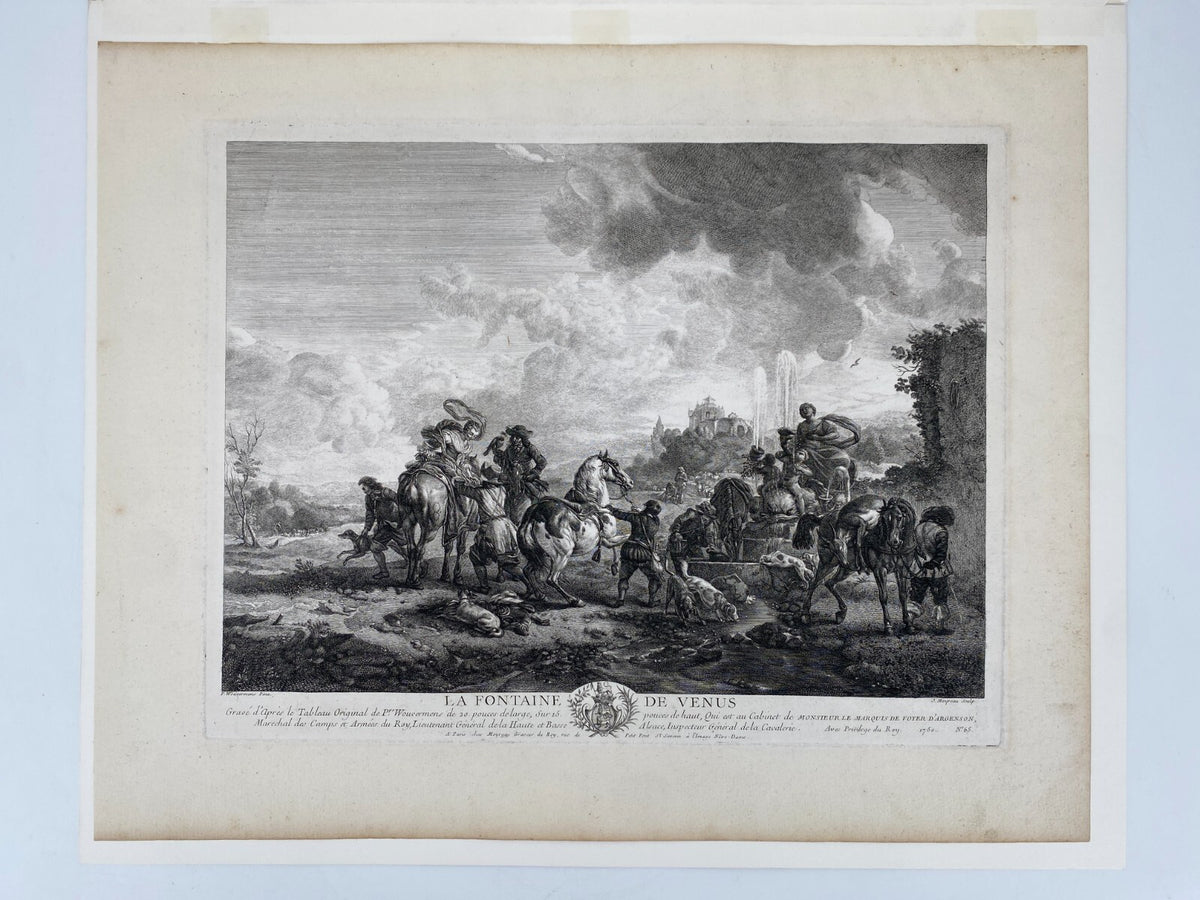 *RADIERUNG KUPFERSTICH JEAN MOYREAU WOUWERMAN LA FONTAINE DE VENUS 1750 BAROCK