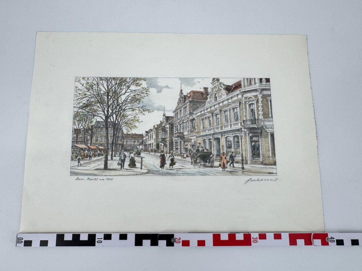 * HEINZ WEHLISCH ZEICHNUNG BUER MARKT UM 1905 ANSICHT SIGNIERT
