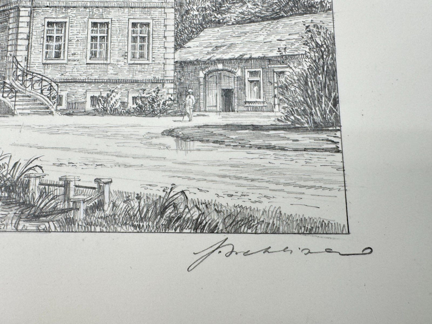 * HEINZ WEHLISCH ZEICHNUNG HAUS ALTENKAMP ASCHENDORF ANSICHT SIGNIERT