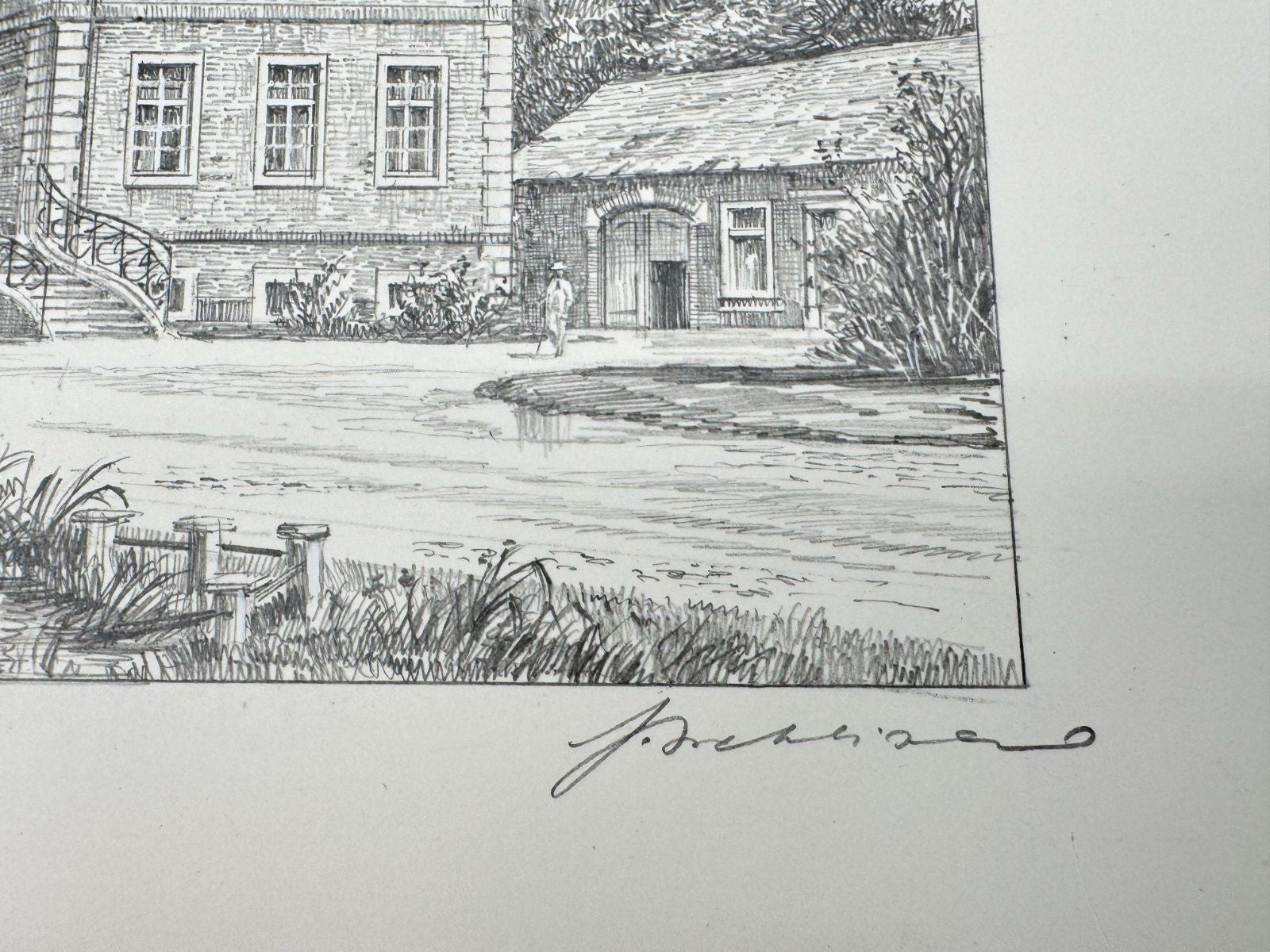 * HEINZ WEHLISCH ZEICHNUNG HAUS ALTENKAMP ASCHENDORF ANSICHT SIGNIERT