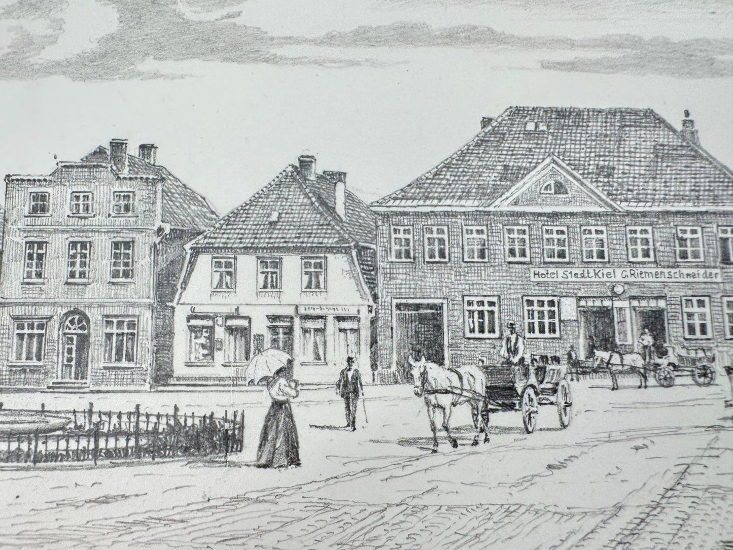 * HEINZ WEHLISCH ZEICHNUNG LÜTJENBURG MARKT UM 1912 ANSICHT SIGNI