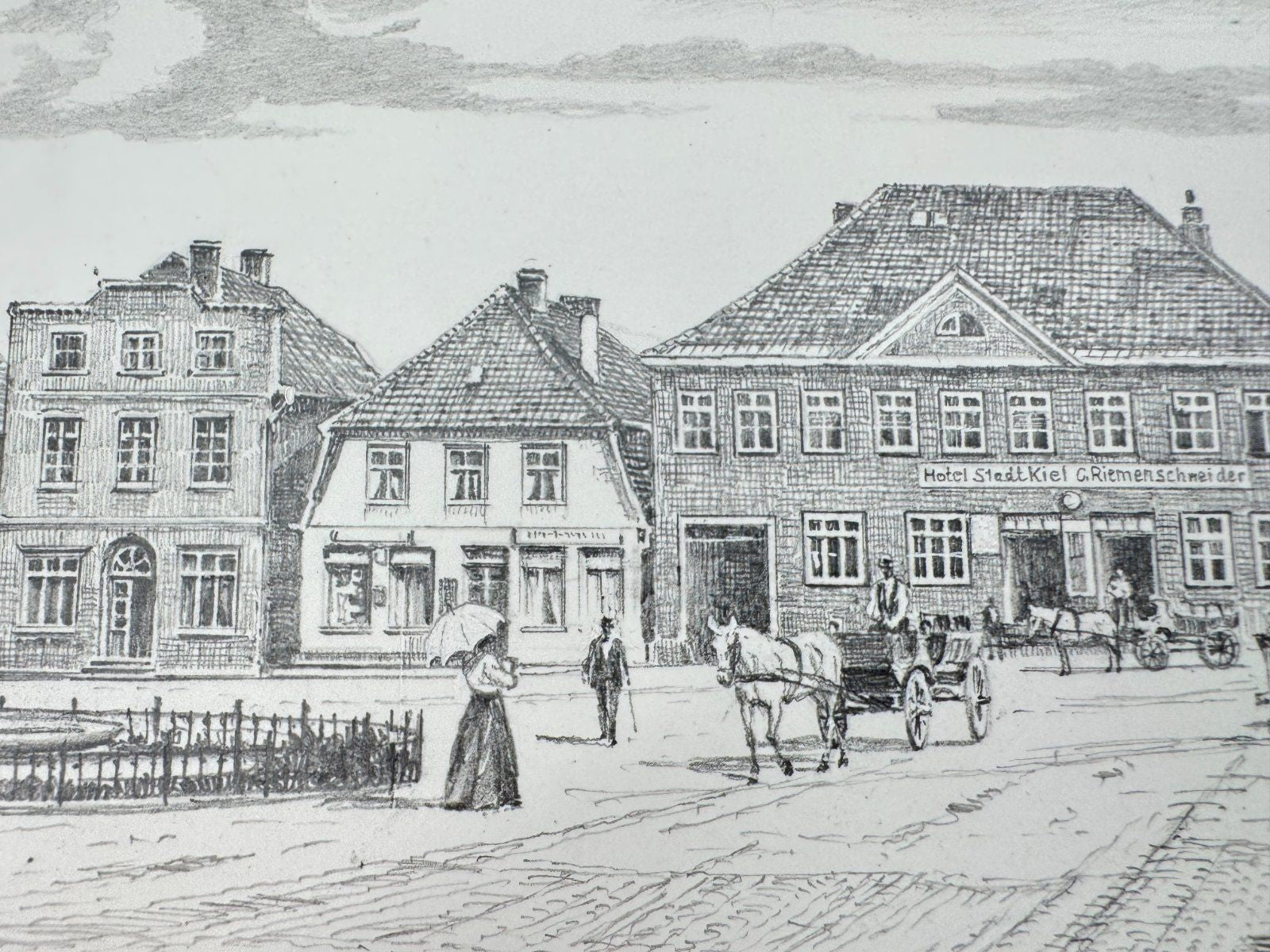 * HEINZ WEHLISCH ZEICHNUNG LÜTJENBURG MARKT UM 1912 ANSICHT SIGNI