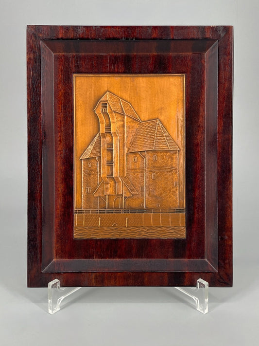 * ZP GDANSK ALTER SPEICHER AM WASSER KUPFERBILD RELIEF HOLZRAHMEN DANZIG POLEN