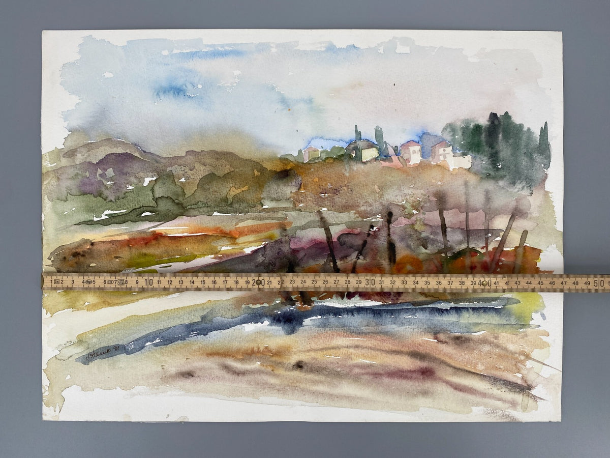 *AQUARELLGEMÄLDE ITALIEN LANDSCHAFT MEDITERRAN SIGRID HANNSE 1991 UNIKAT