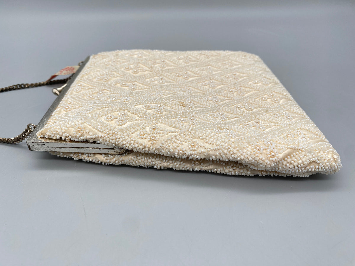 ORIGINAL JOLLES PERLEN MESSING ABEND HANDTASCHE TASCHE BÜGELTASCHE 1950ER JAHRE