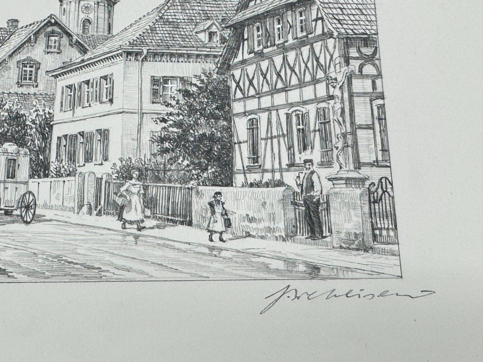 * HEINZ WEHLISCH ZEICHNUNG SCHUTTERWALD KIRCHSTRASSE ANSICHT SIGNIERT