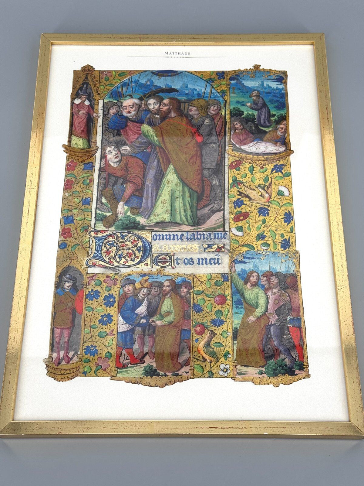 *2x KUNSTDRUCK BIBEL SCHÖPFUNG WELT GOLDFARBIG EVANGELIUM MATTHÄU