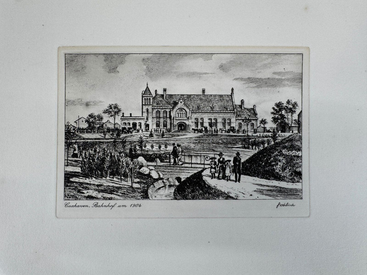 * HEINZ WEHLISCH ORIGINAL RADIERUNG CUXHAVEN BAHNHOF UM 1904 ANS