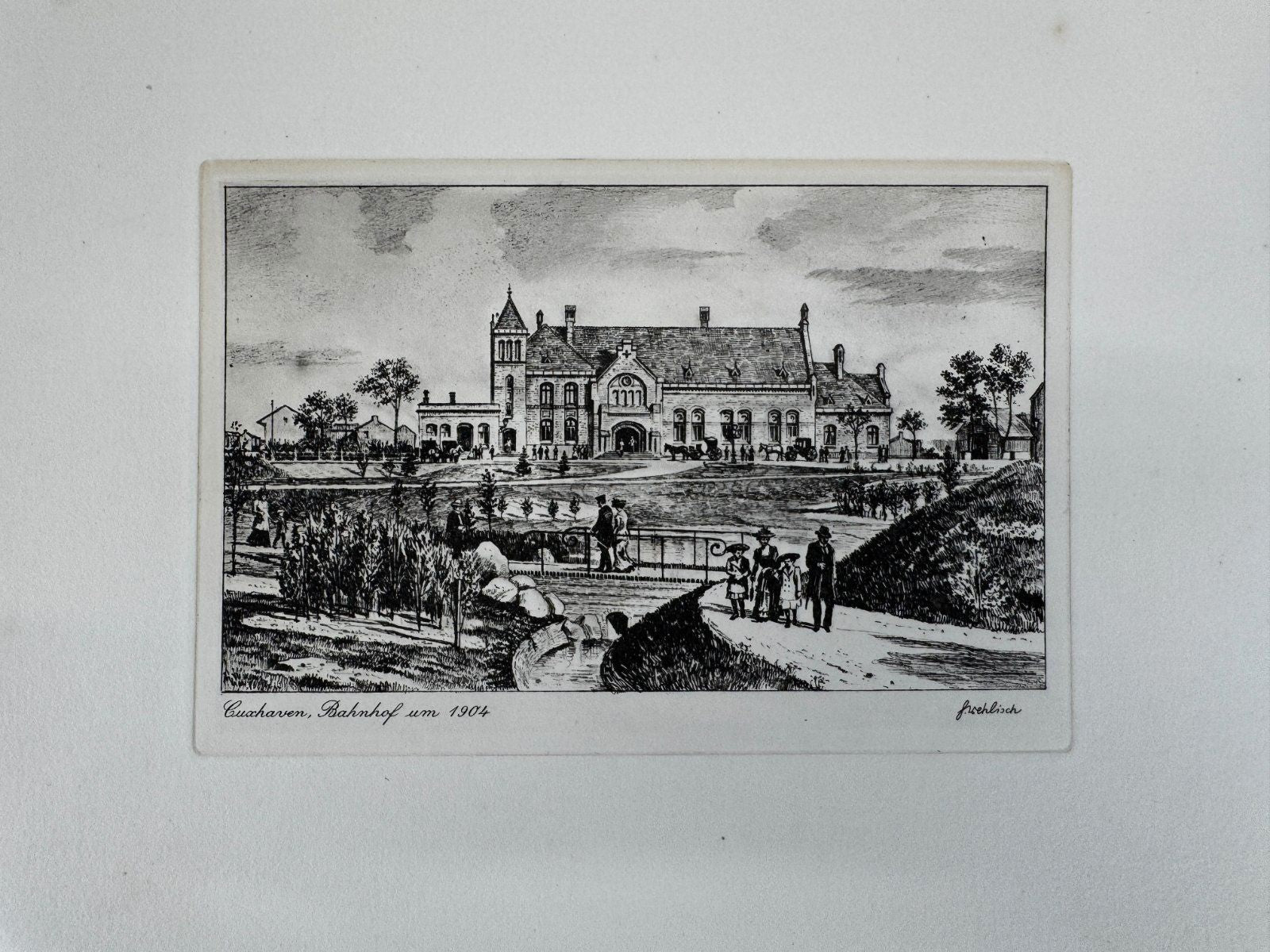 * HEINZ WEHLISCH ORIGINAL RADIERUNG CUXHAVEN BAHNHOF UM 1904 ANS