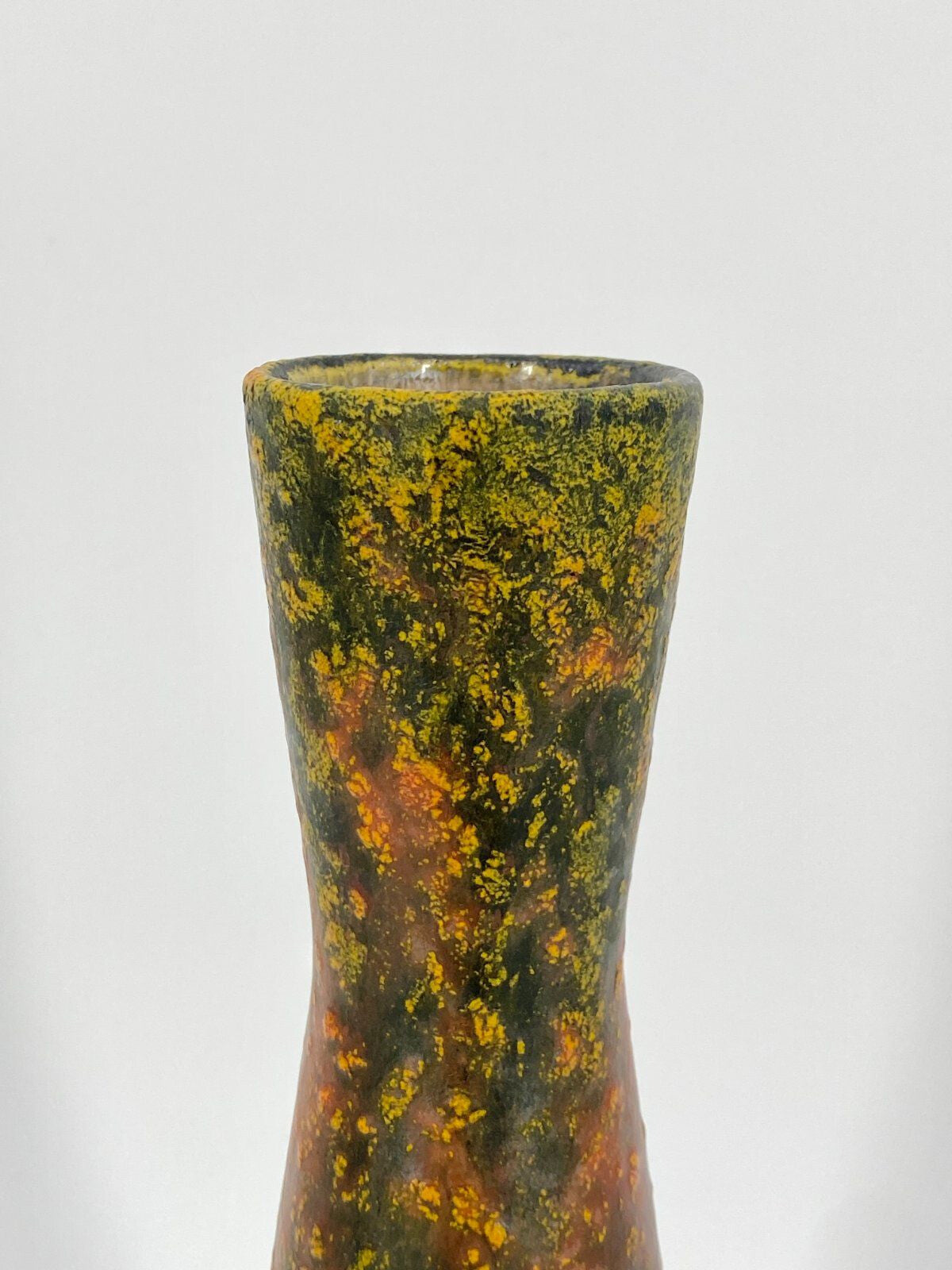 * VASE KERAMIK FAT LAVA GLASUR ROT GRÜN KONKAV VINTAGE